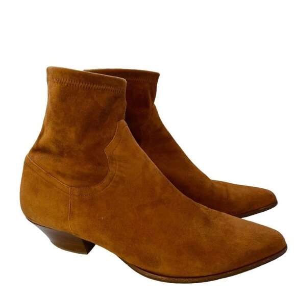 Tamara Mellon Go West Suede Stretch Ankle Bootie Boots Chestnut Brown Size 11 - Picture 2 of 12